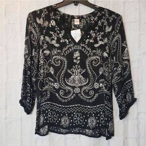 BILA NWT Sheer Sequined Tunic Top Blouse Small